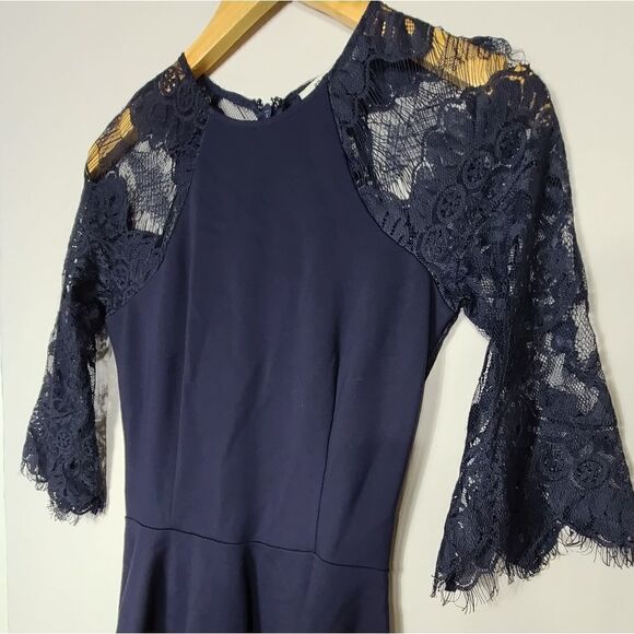 BB Dakota Blue Lace Panel Fit Flare Dress - Picture 10 of 11